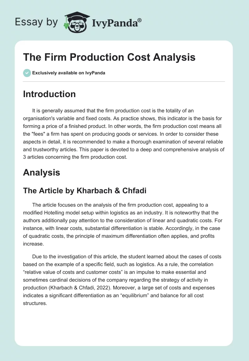 The Firm Production Cost Analysis. Page 1