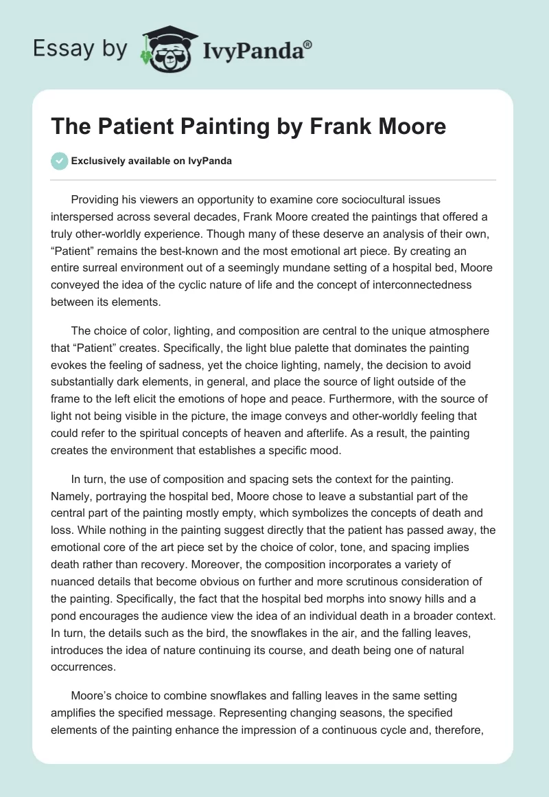 The "Patient" Painting by Frank Moore. Page 1