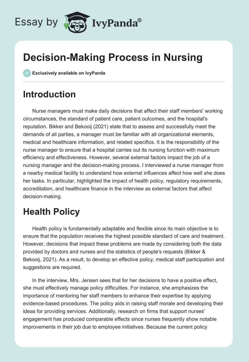 Decision-Making Process in Nursing. Page 1