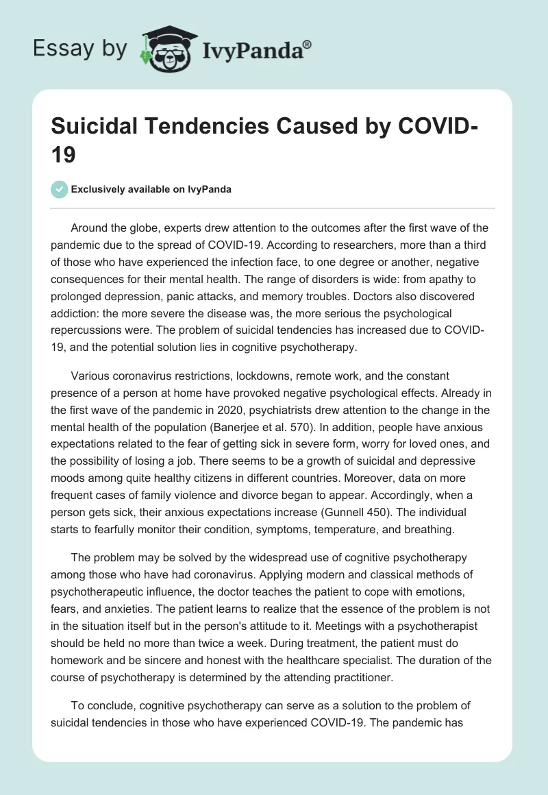 Suicidal Tendencies Caused by COVID-19. Page 1