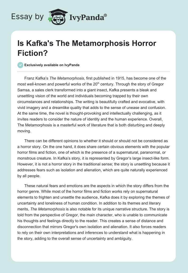 Is Kafka's The Metamorphosis Horror Fiction?. Page 1