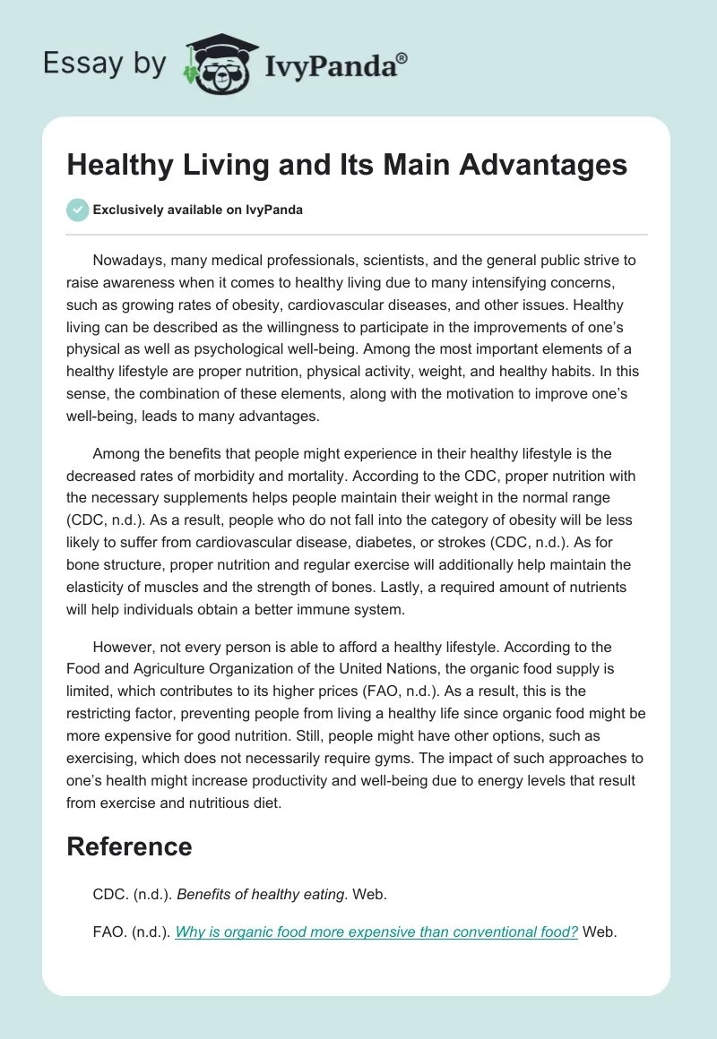 Healthy Living and Its Main Advantages. Page 1
