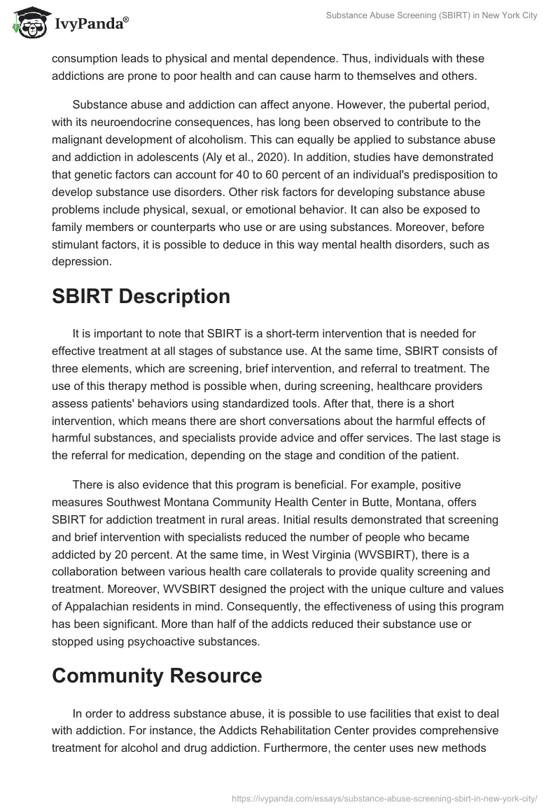 Substance Abuse Screening (SBIRT) in New York City. Page 2