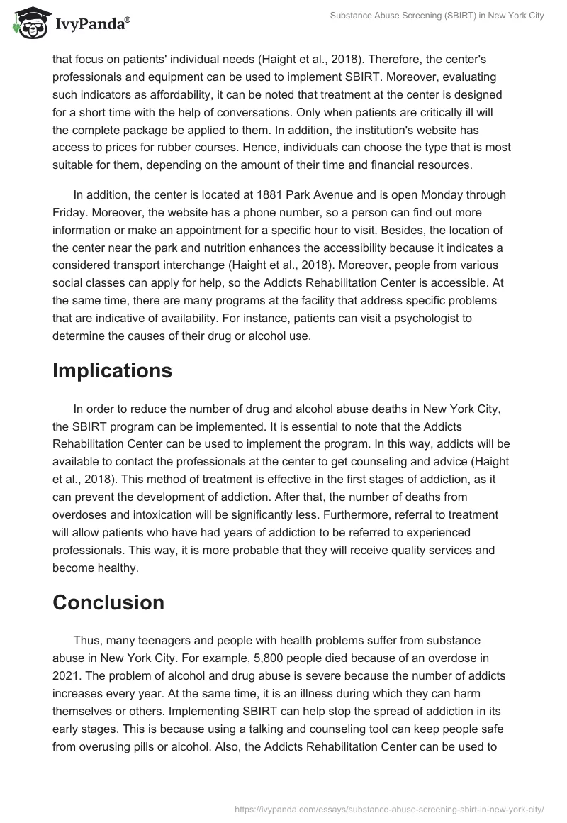 Substance Abuse Screening (SBIRT) in New York City. Page 3