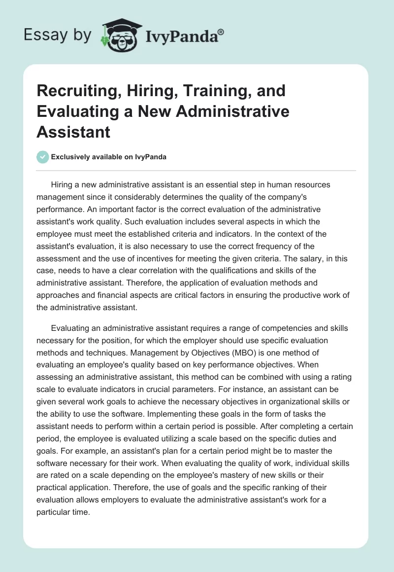 Recruiting, Hiring, Training, and Evaluating a New Administrative Assistant. Page 1