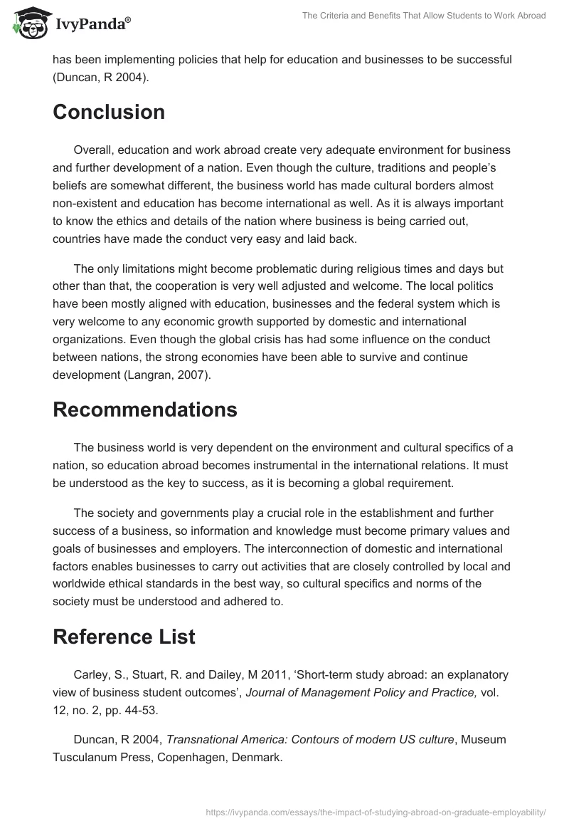 The Criteria and Benefits That Allow Students to Work Abroad. Page 5