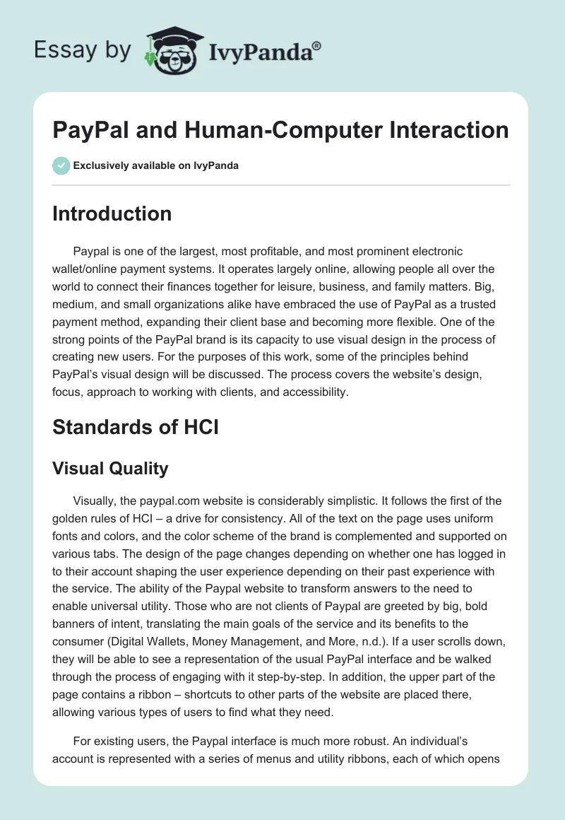 PayPal and Human-Computer Interaction. Page 1
