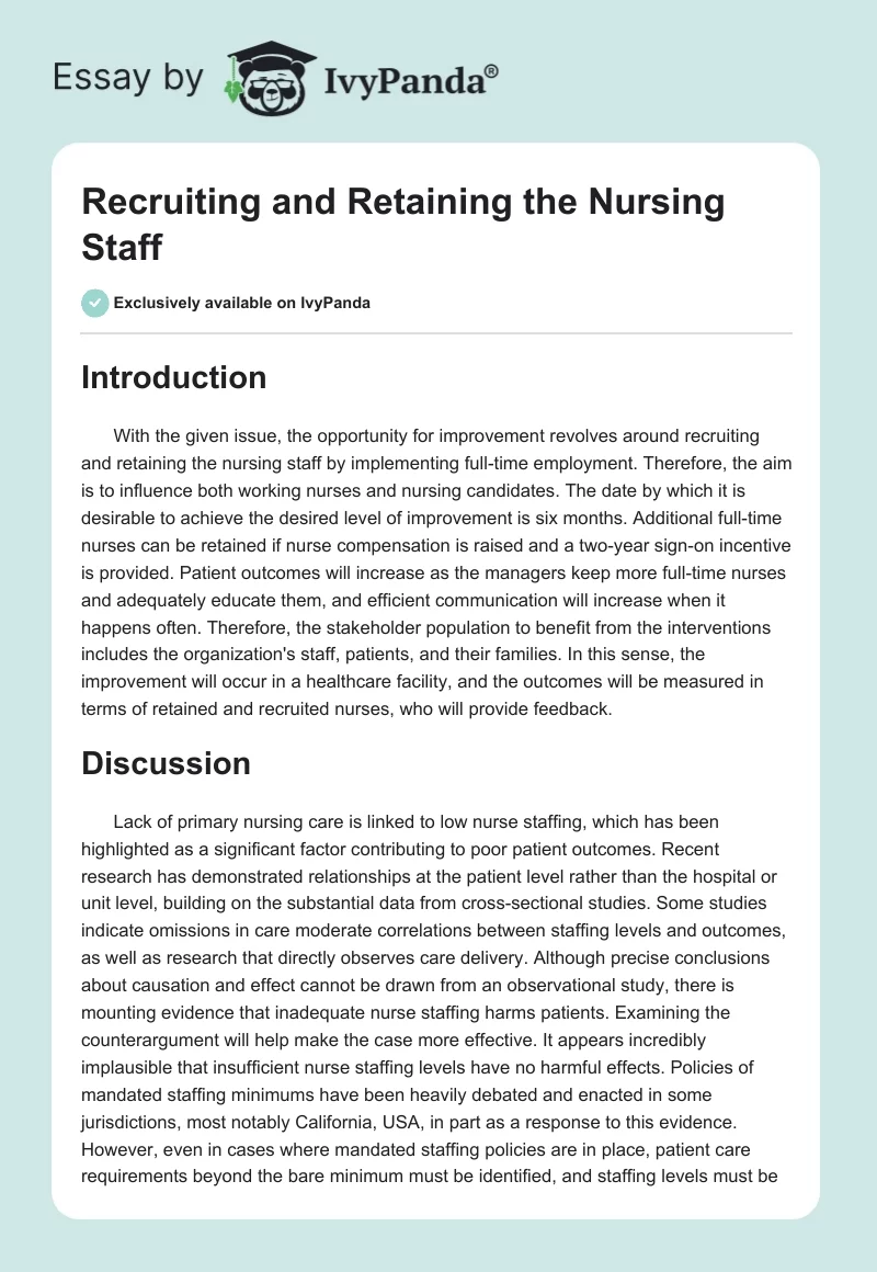 Recruiting and Retaining the Nursing Staff. Page 1