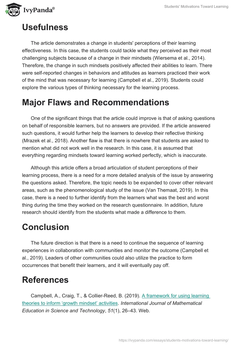 Students' Motivations Toward Learning. Page 2