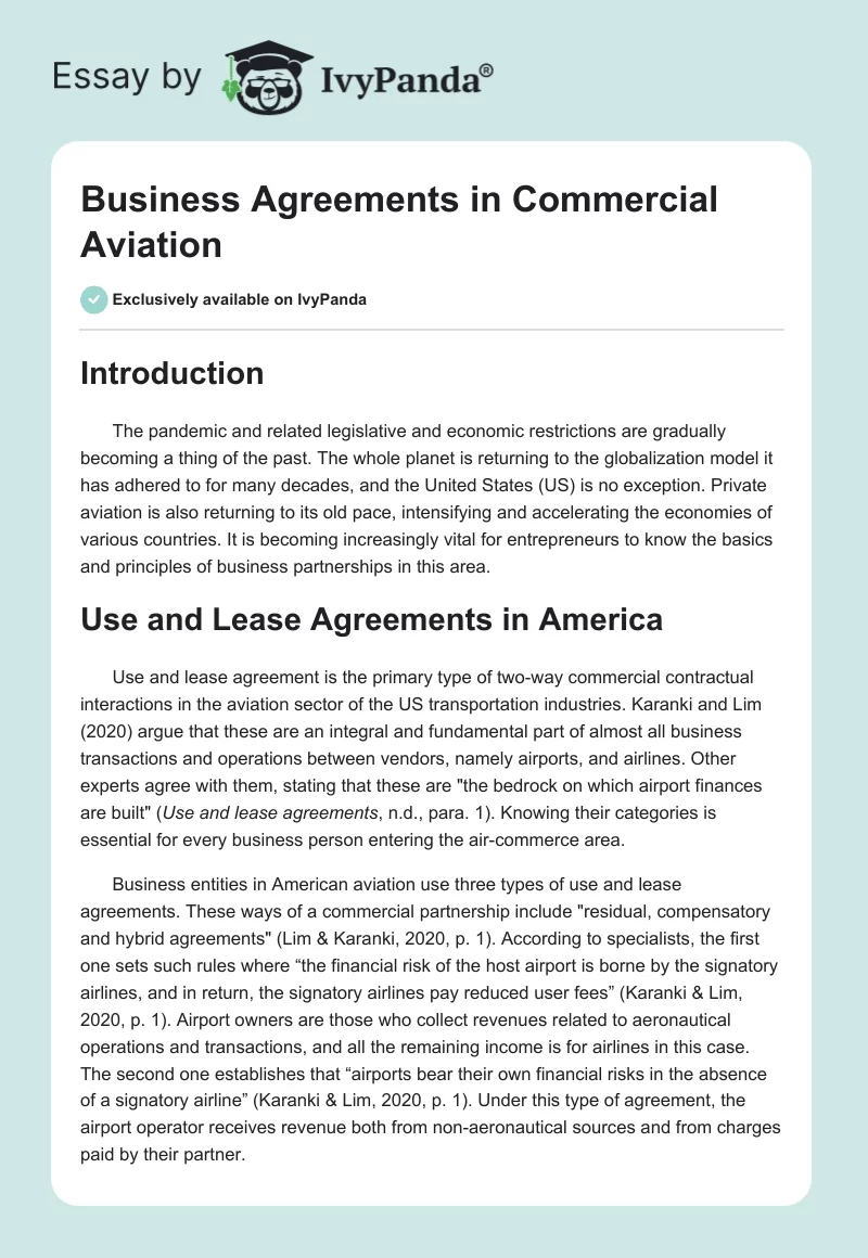 Business Agreements in Commercial Aviation. Page 1
