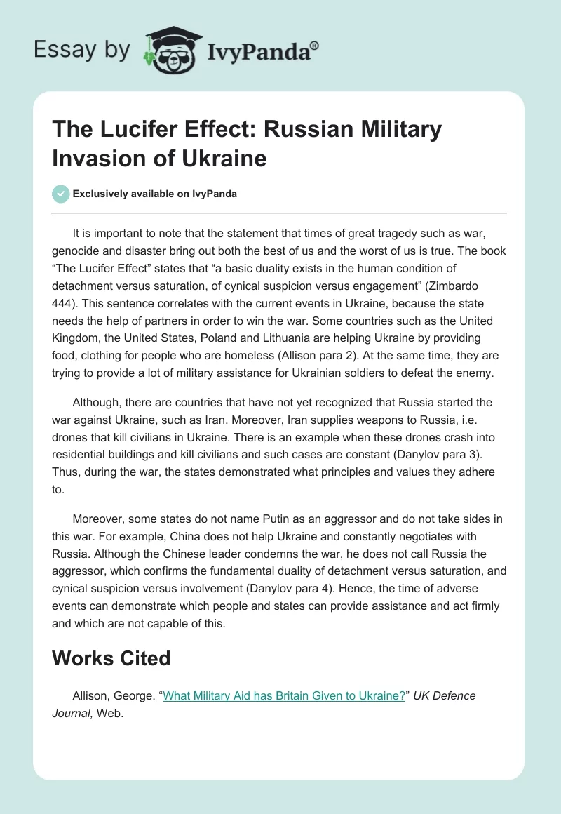 The Lucifer Effect: Russian Military Invasion of Ukraine. Page 1