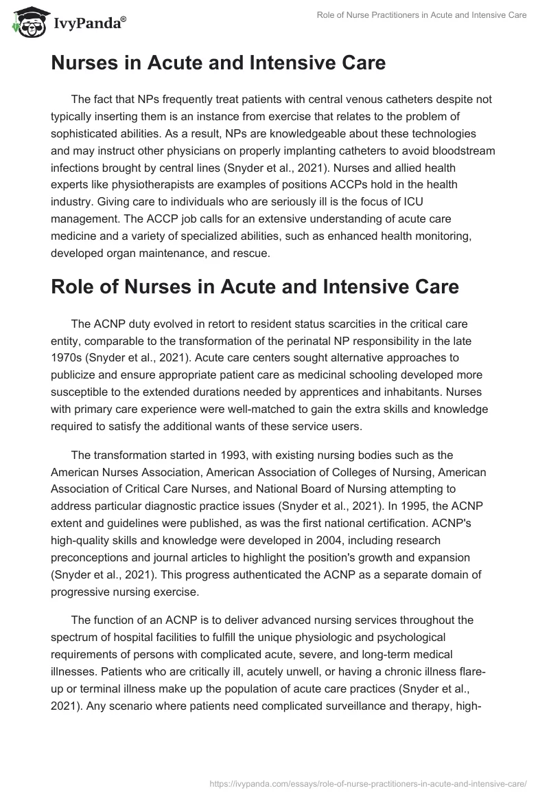Role of Nurse Practitioners in Acute and Intensive Care. Page 2