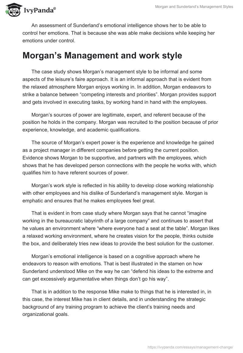 Morgan and Sunderland’s Management Styles. Page 2