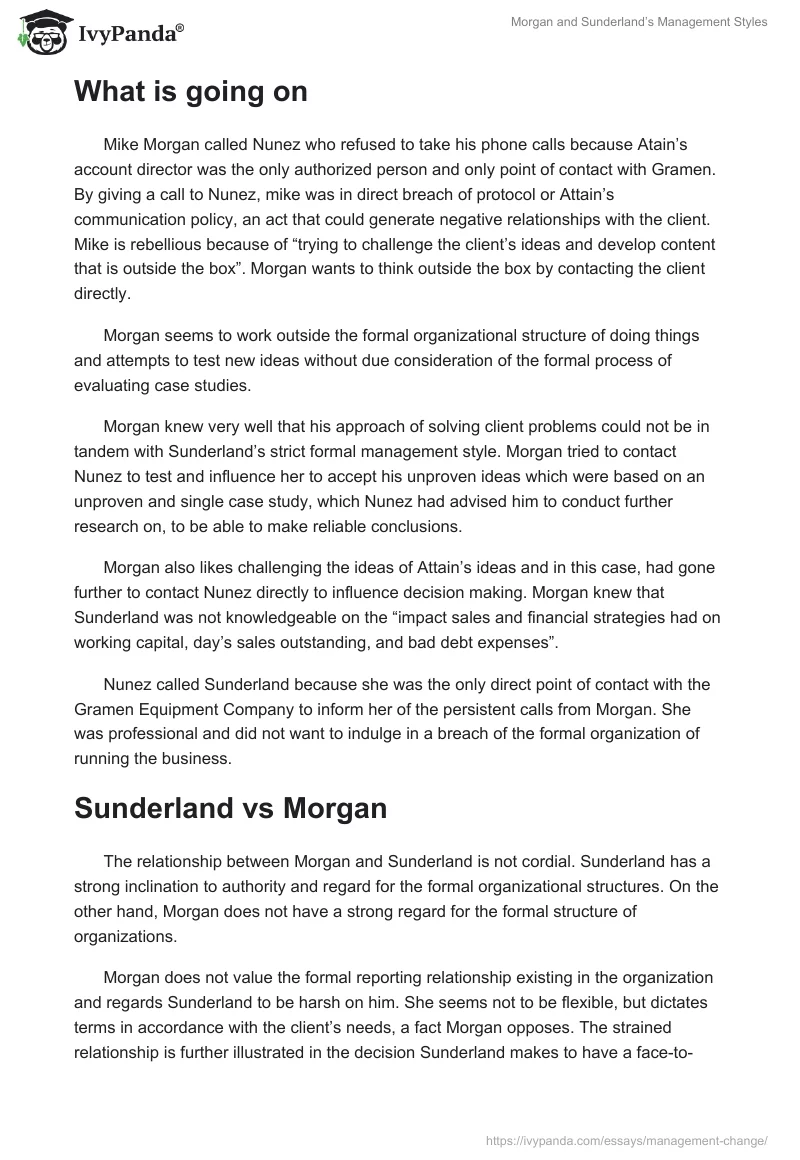 Morgan and Sunderland’s Management Styles. Page 3
