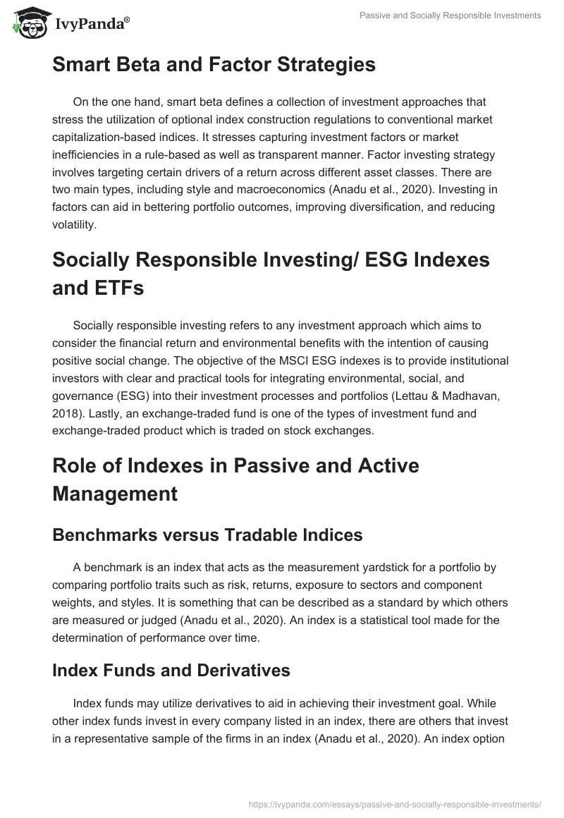 Passive and Socially Responsible Investments. Page 2