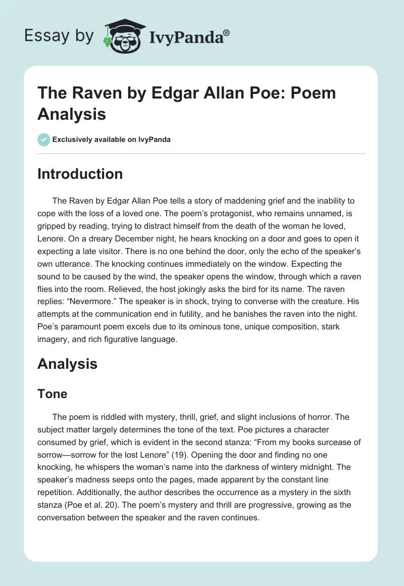 "The Raven" by Edgar Allan Poe: Poem Analysis. Page 1