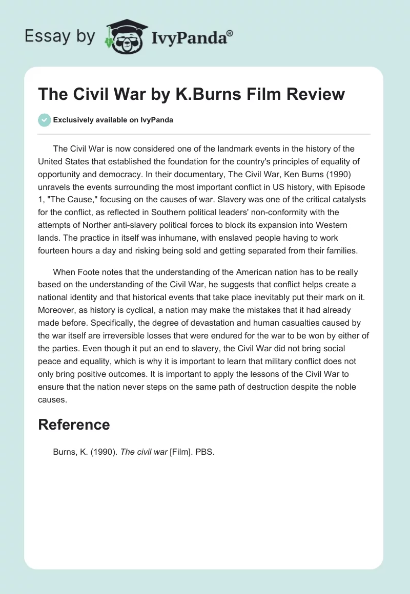 The Civil War by K. Burns Film Review. Page 1