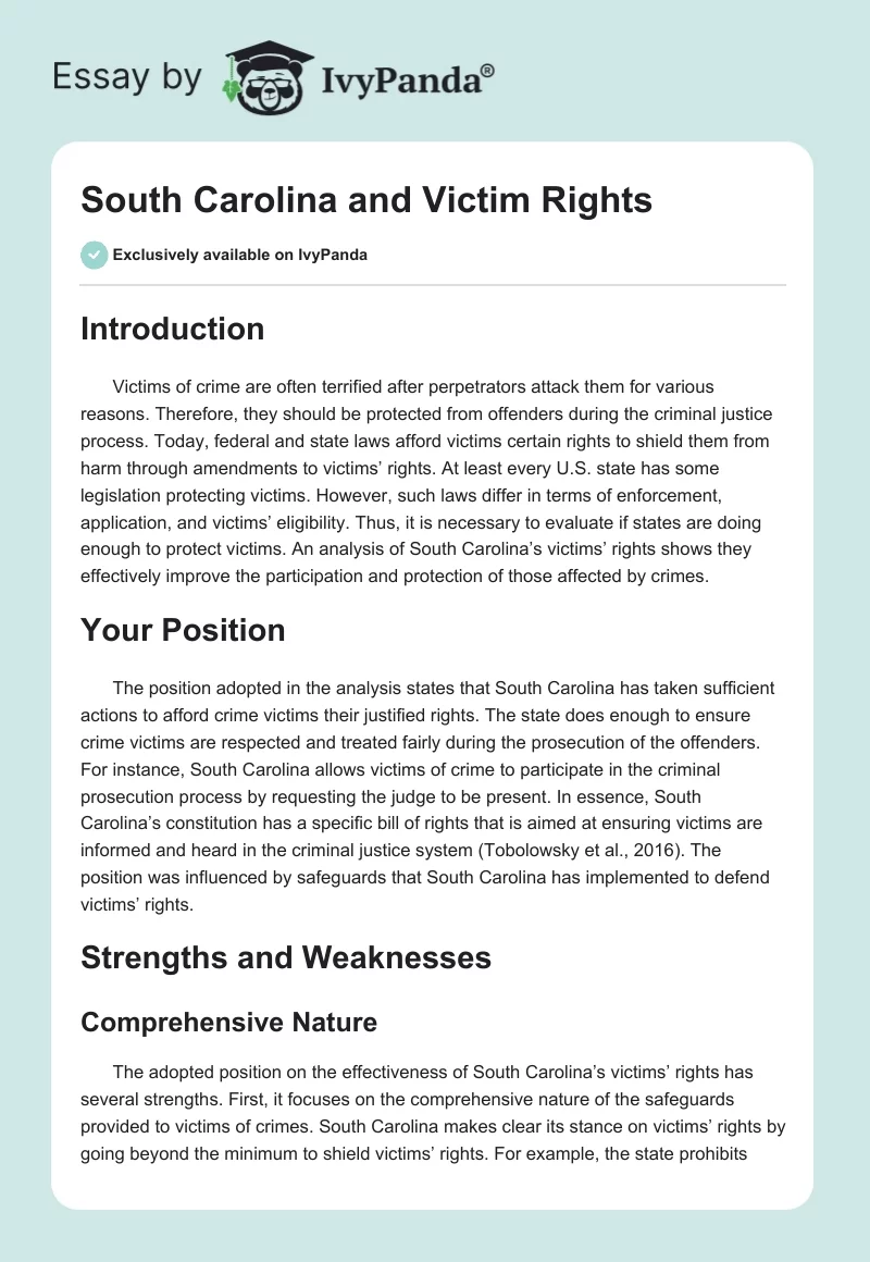 South Carolina and Victim Rights. Page 1