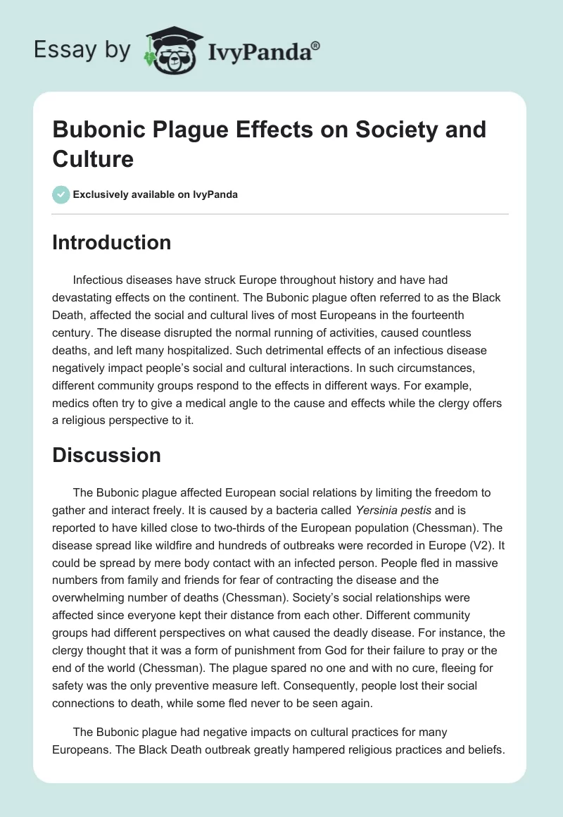 Bubonic Plague Effects on Society and Culture. Page 1