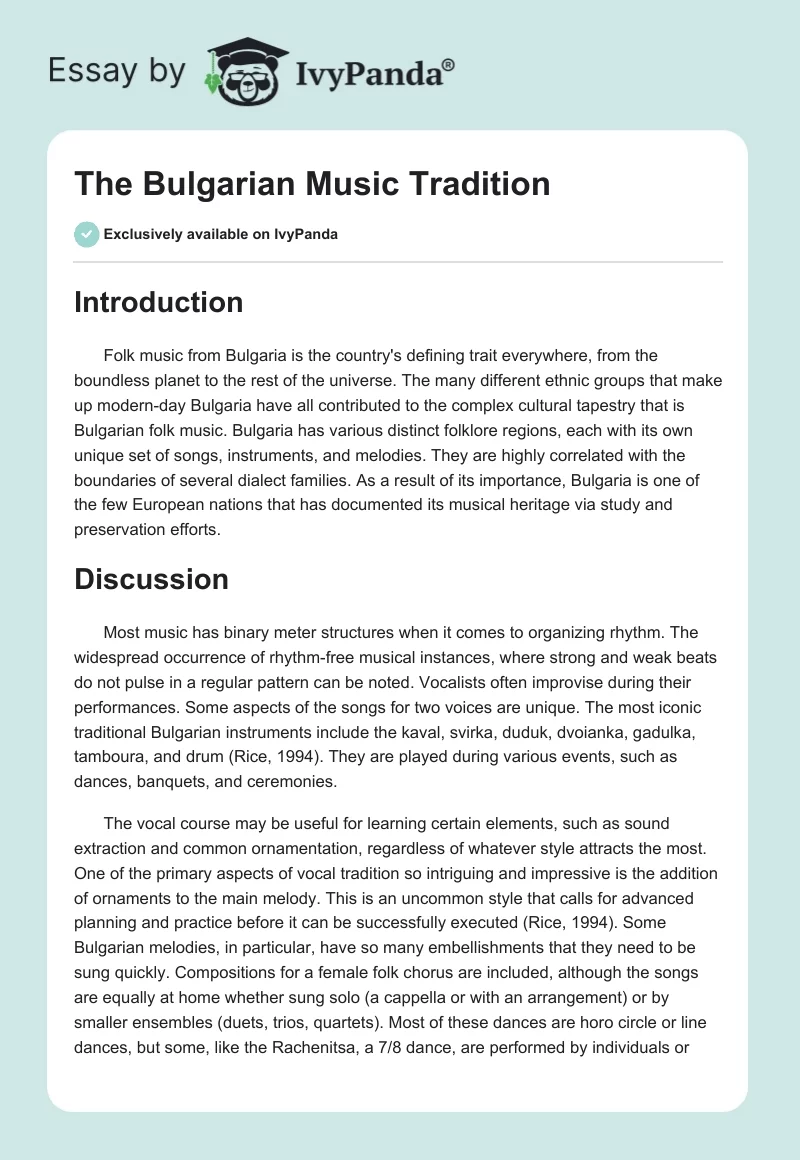 The Bulgarian Music Tradition. Page 1