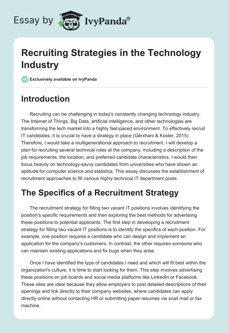 Recruiting Strategies in the Technology Industry. Page 1