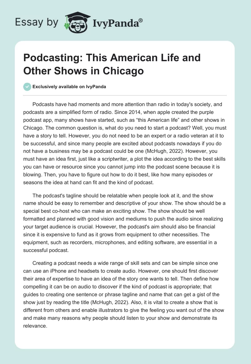 Podcasting: "This American Life" and Other Shows in Chicago. Page 1