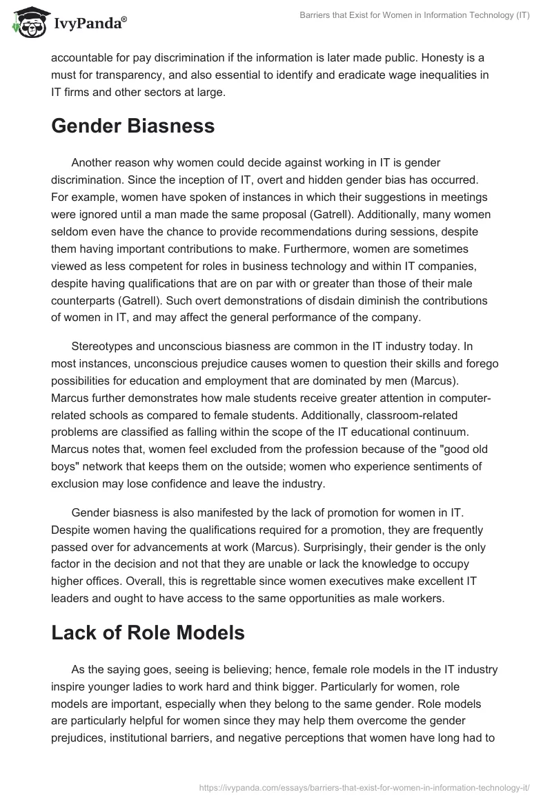 Barriers That Exist for Women in Information Technology (IT). Page 3