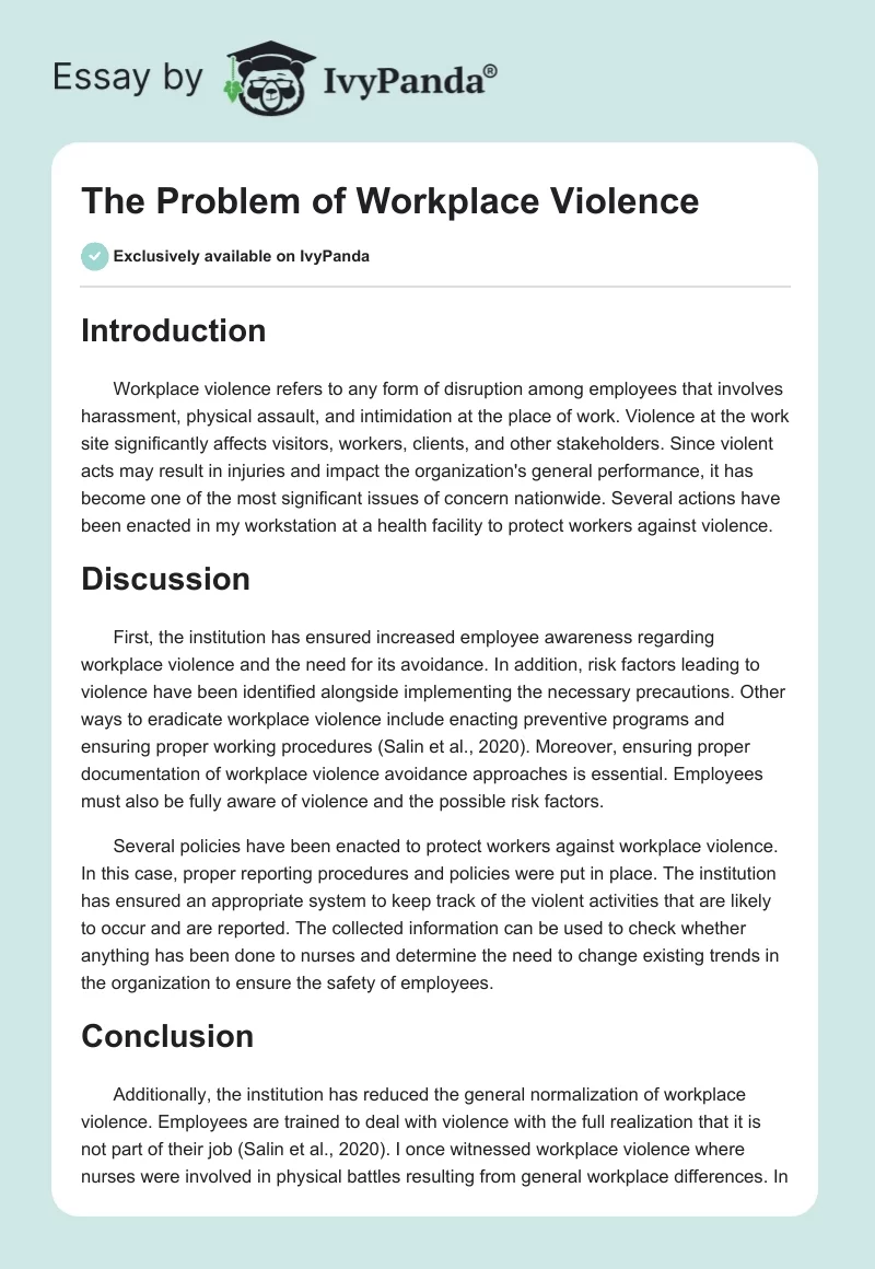 The Problem of Workplace Violence. Page 1