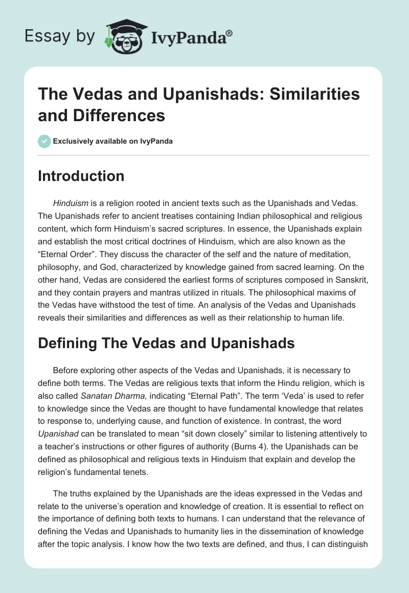 The Vedas and Upanishads: Similarities and Differences. Page 1