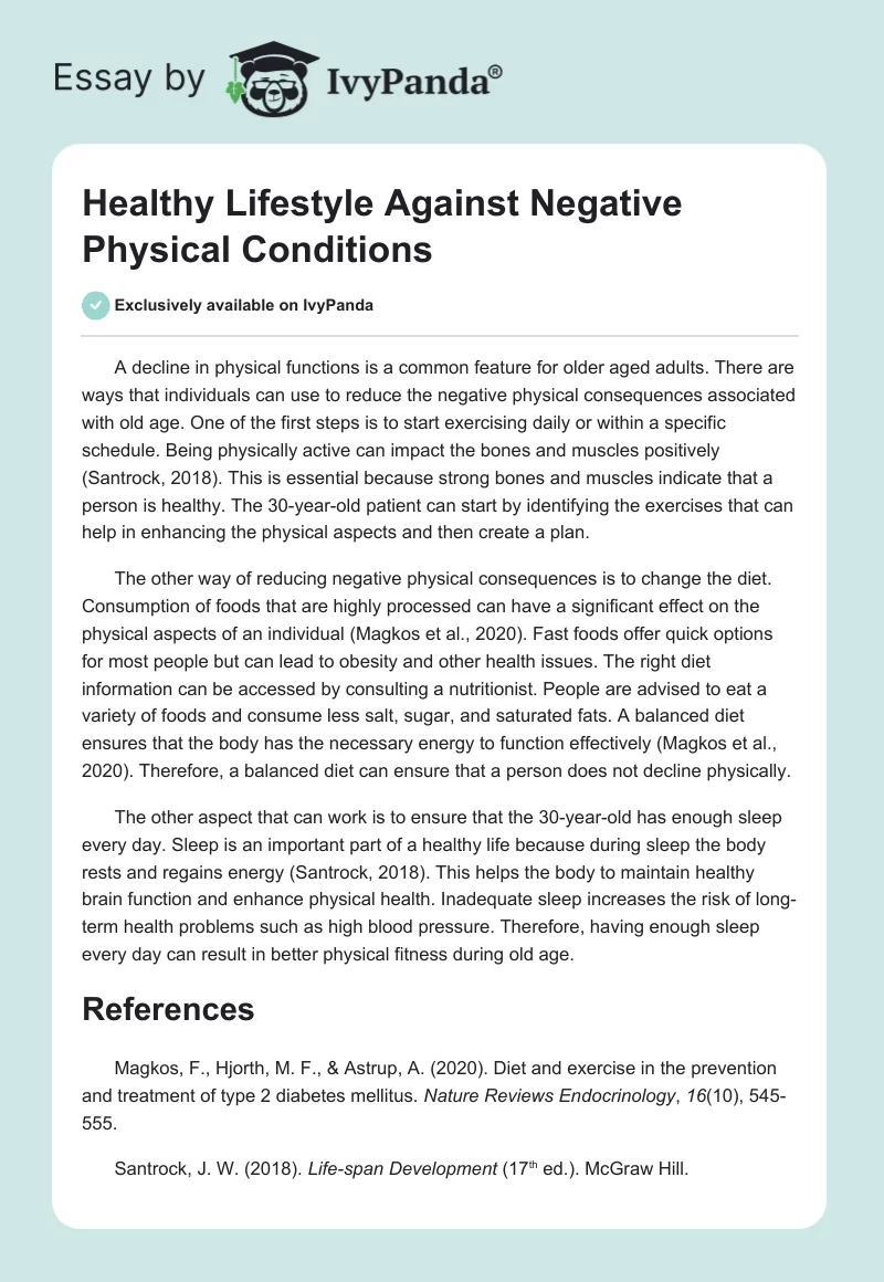 Healthy Lifestyle Against Negative Physical Conditions. Page 1
