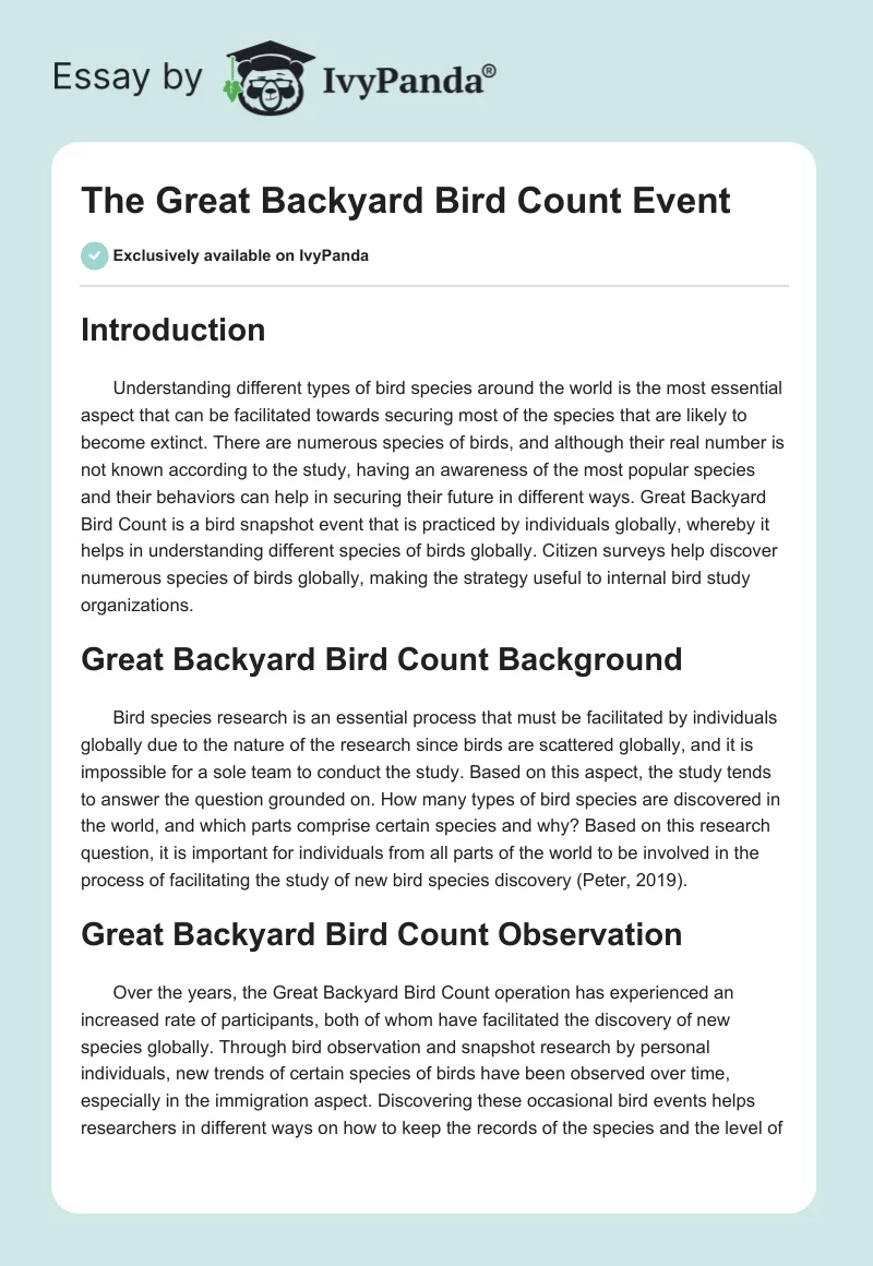 The Great Backyard Bird Count Event. Page 1
