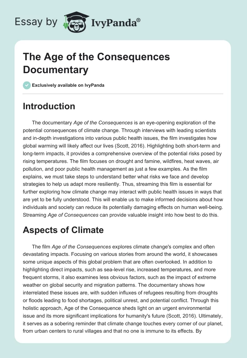 The "Age of the Consequences" Documentary. Page 1