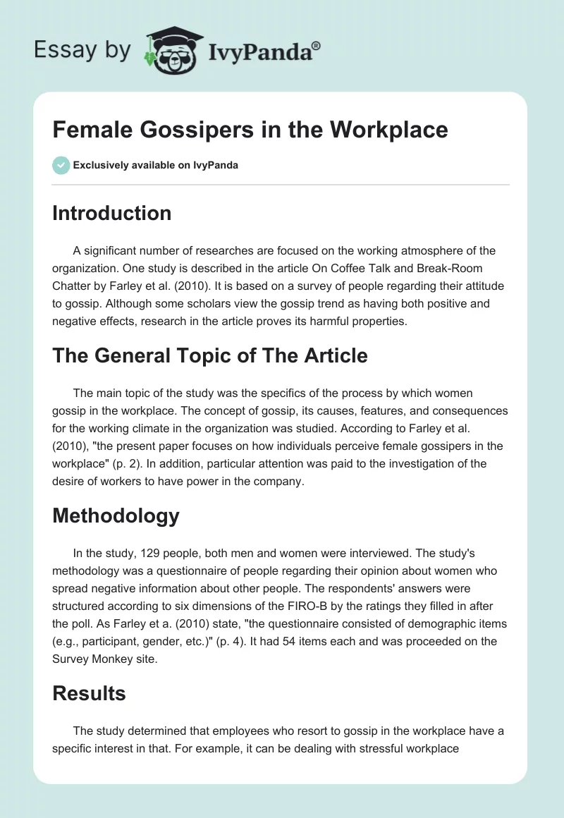 Female Gossipers in the Workplace. Page 1