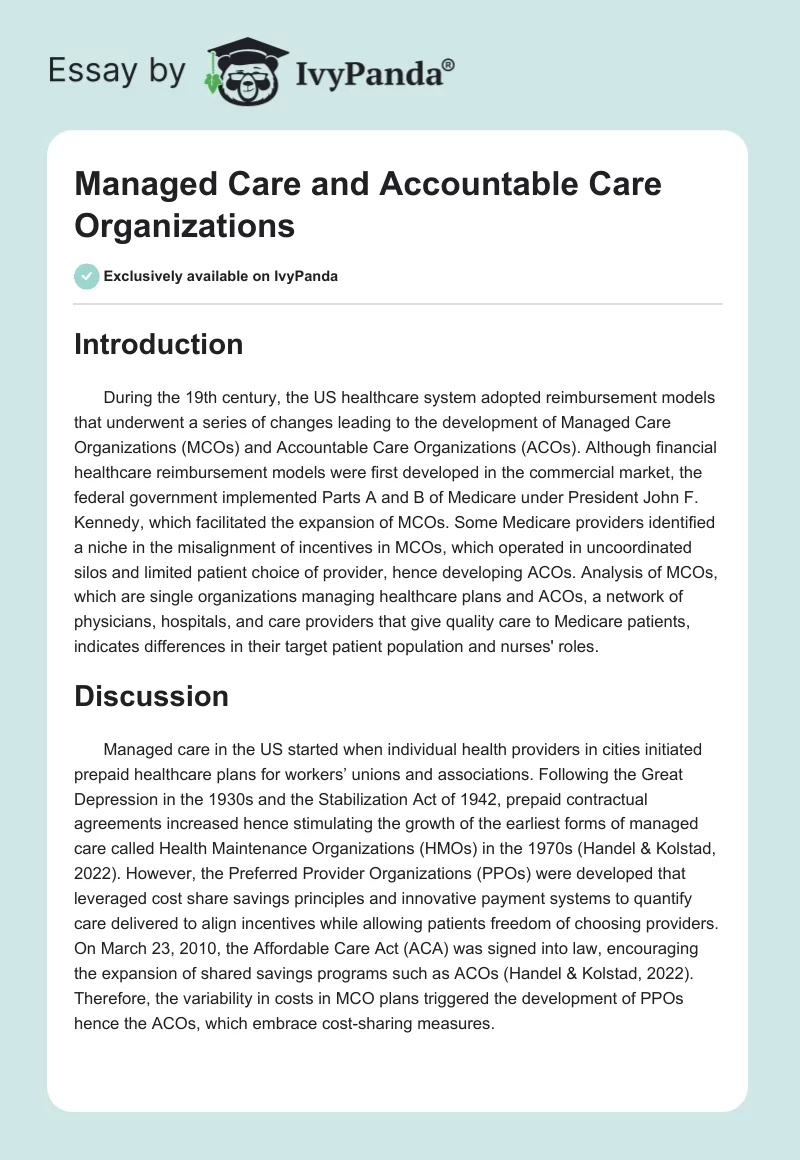 Managed Care and Accountable Care Organizations. Page 1
