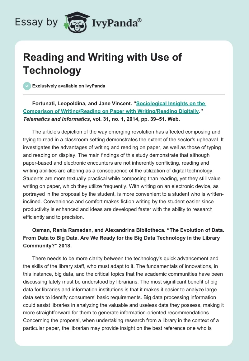 Reading and Writing with Use of Technology. Page 1