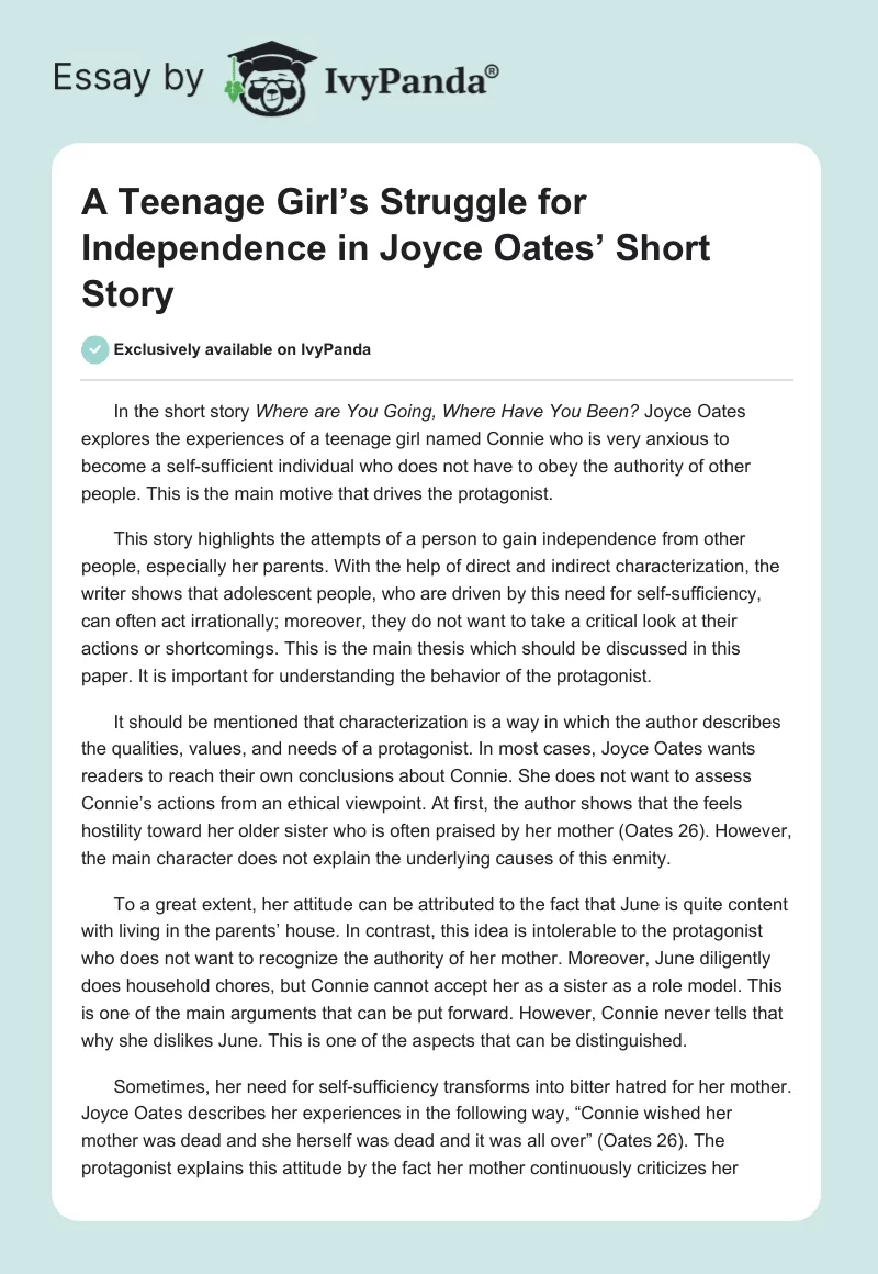 A Teenage Girl’s Struggle for Independence in Joyce Oates’ Short Story. Page 1
