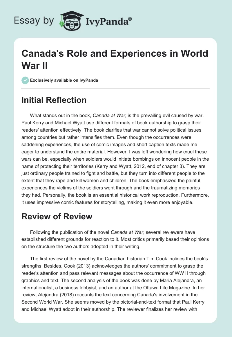 Canada's Role and Experiences in World War II. Page 1