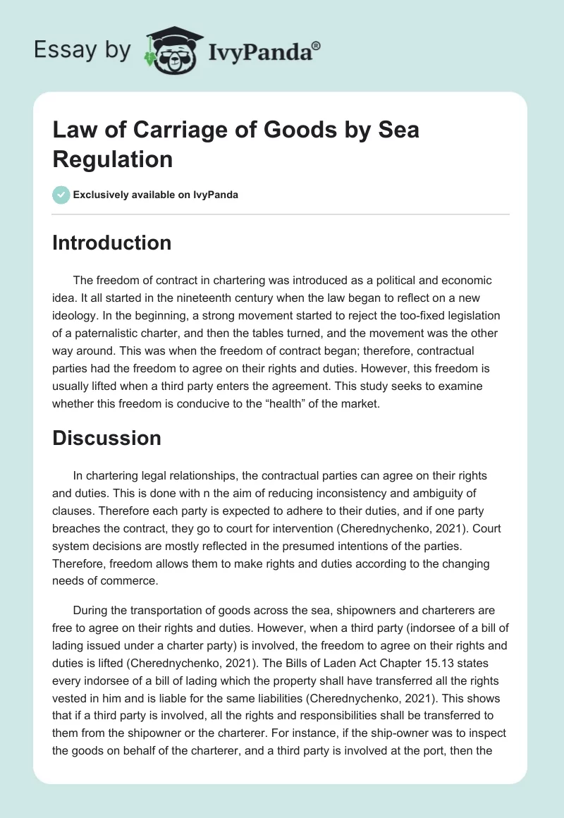 Law of Carriage of Goods by Sea Regulation. Page 1