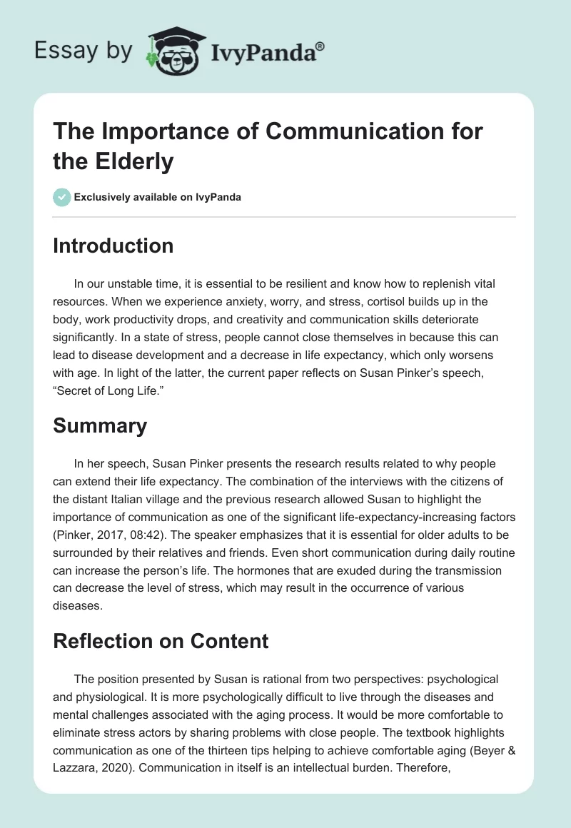 The Importance of Communication for the Elderly. Page 1