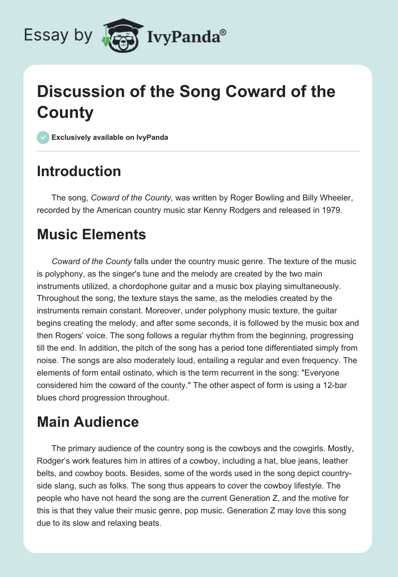 Discussion of the Song Coward of the County. Page 1