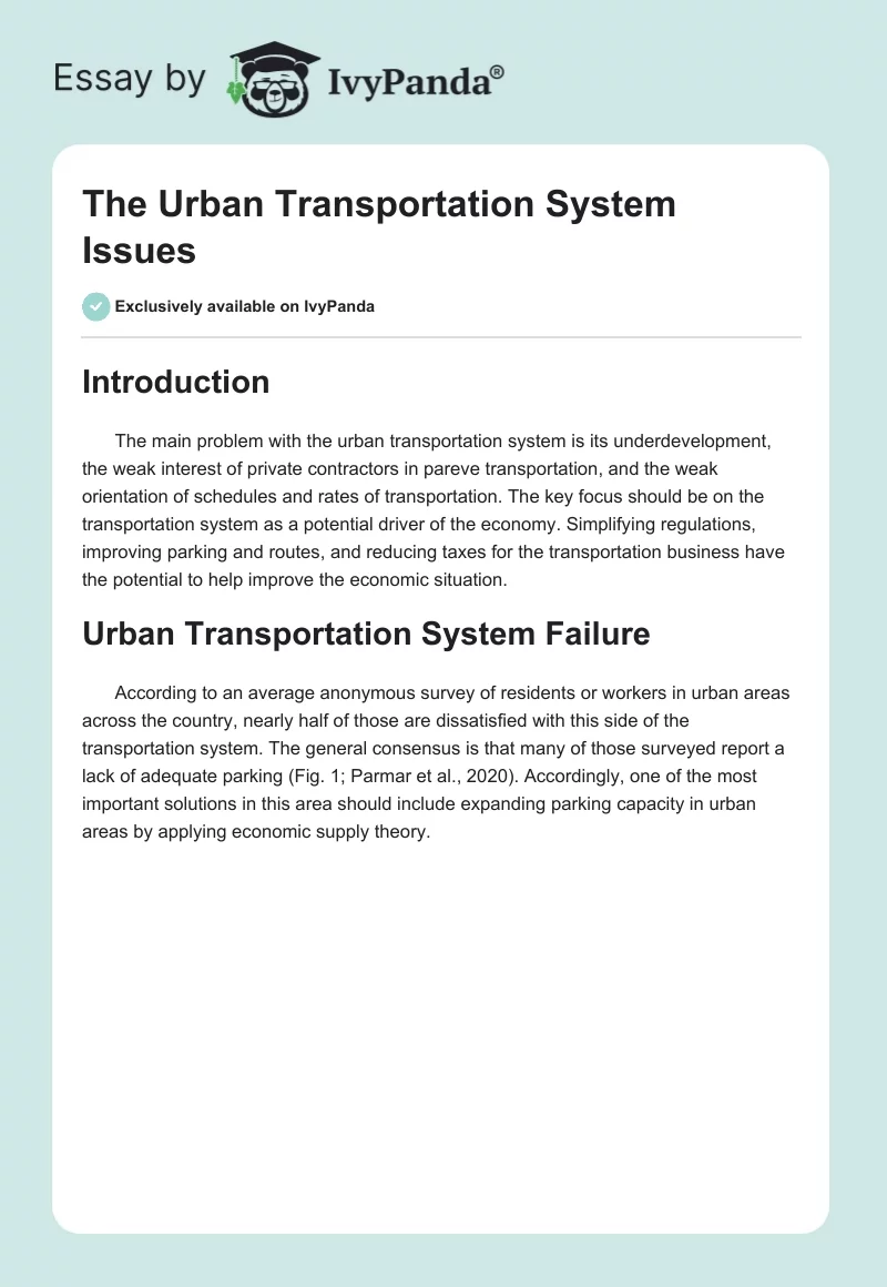 The Urban Transportation System Issues. Page 1