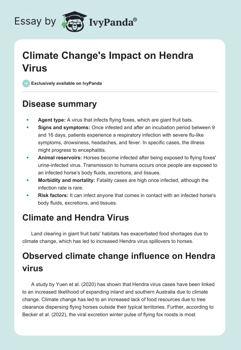 Climate Change's Impact on Hendra Virus. Page 1