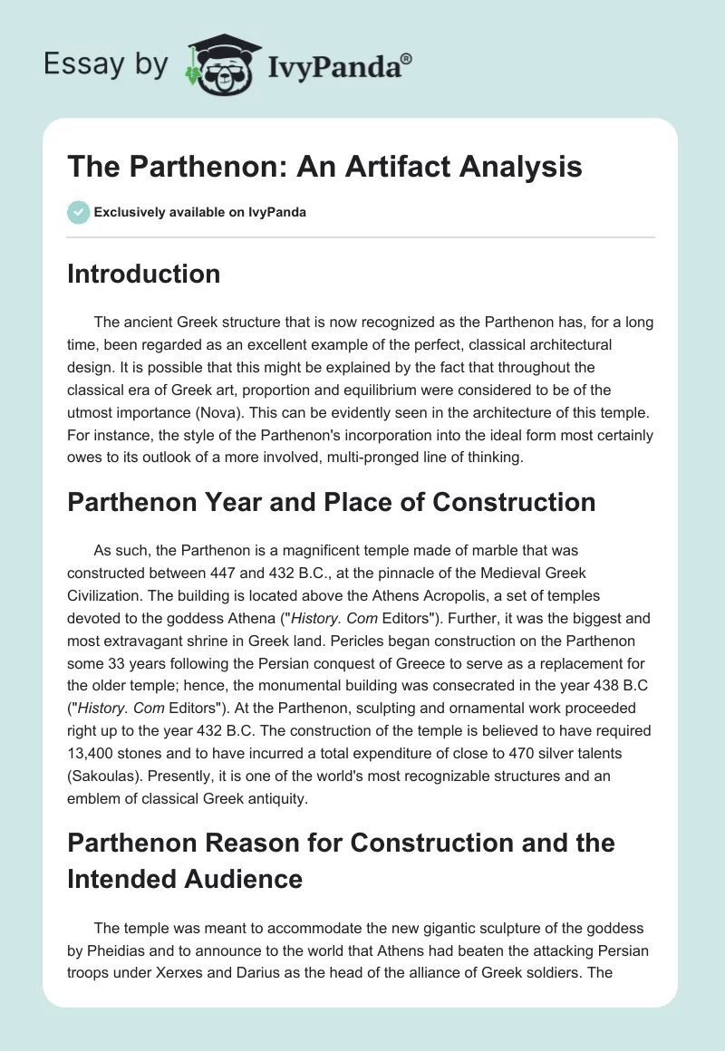 The Parthenon: An Artifact Analysis. Page 1