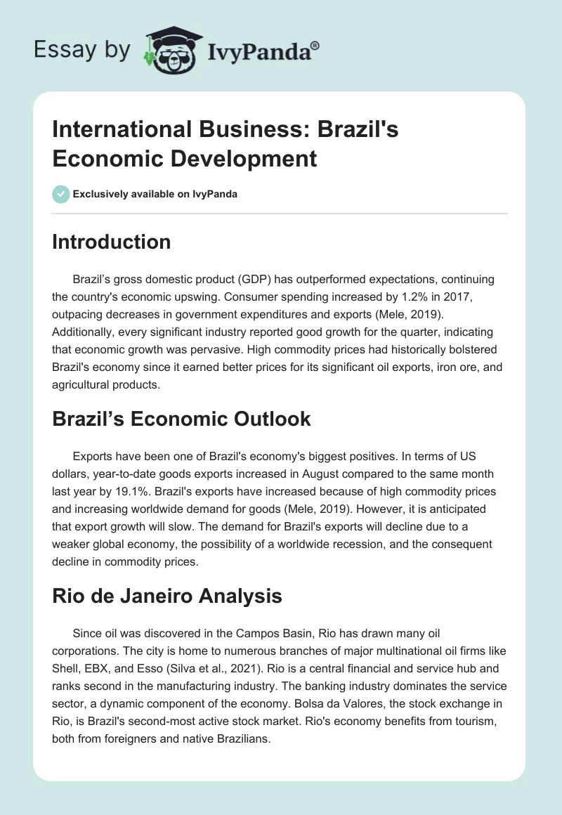 International Business: Brazil's Economic Development. Page 1