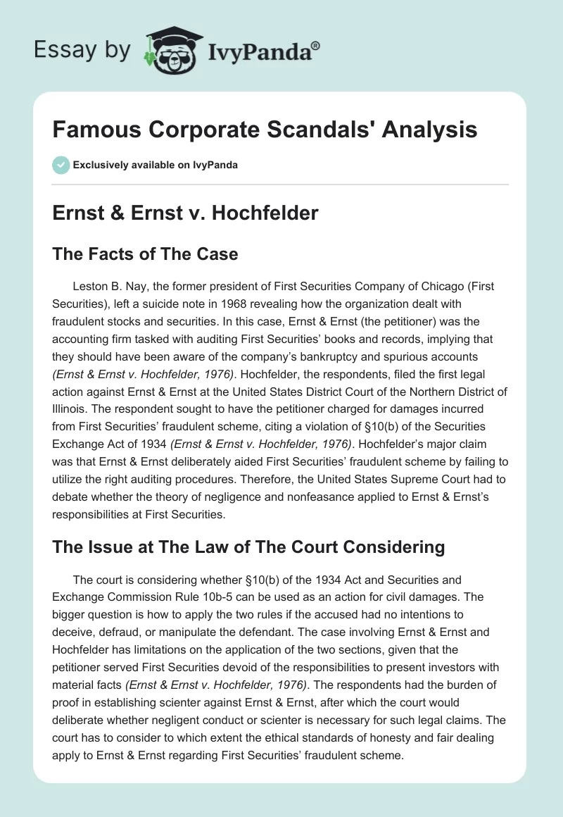 Famous Corporate Scandals' Analysis. Page 1