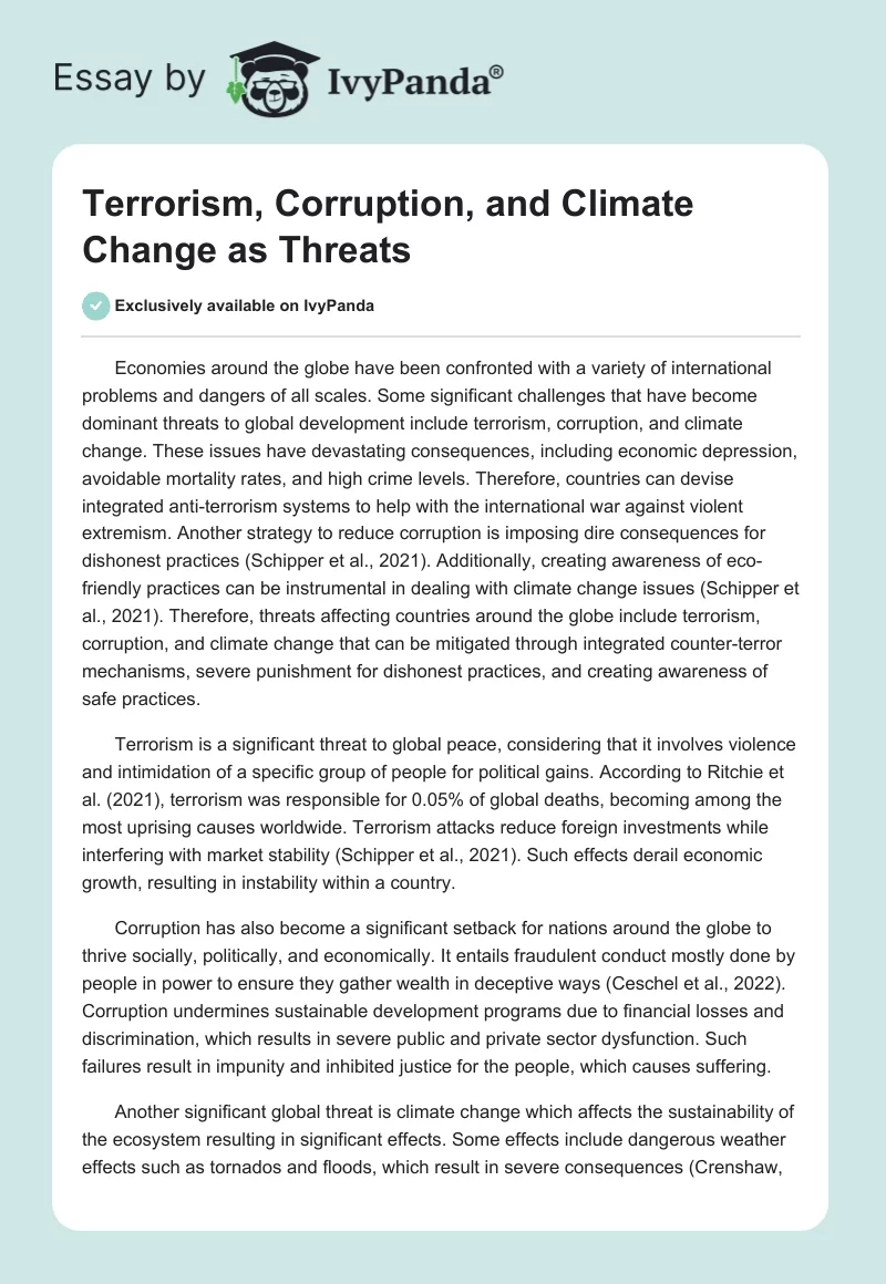 Terrorism, Corruption, and Climate Change as Threats. Page 1