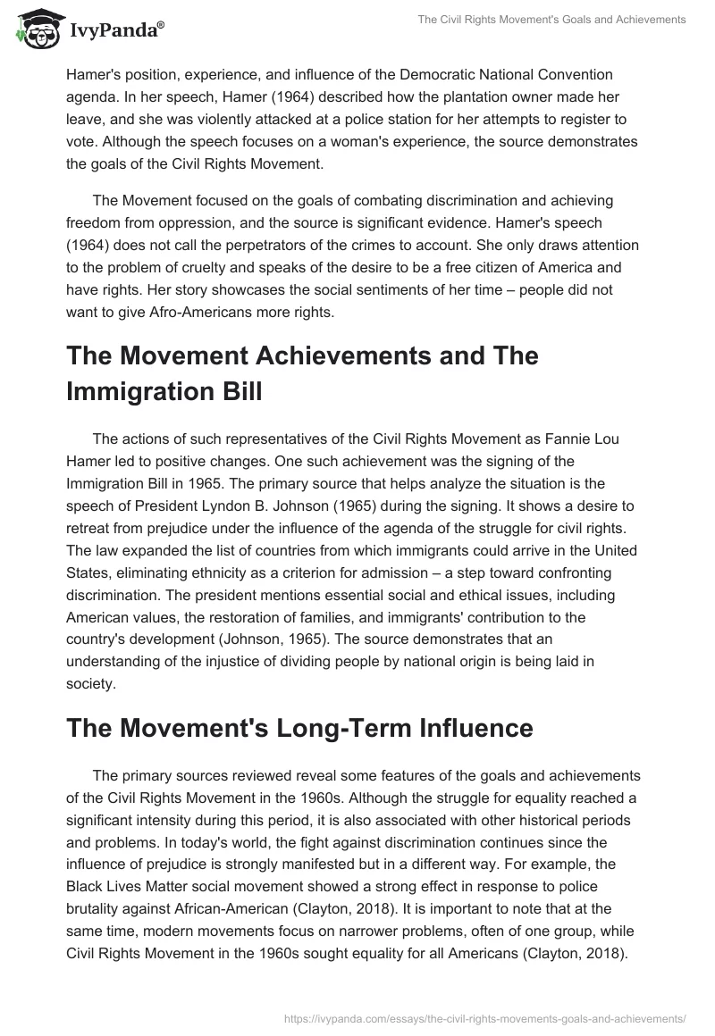 The Civil Rights Movement's Goals and Achievements. Page 2