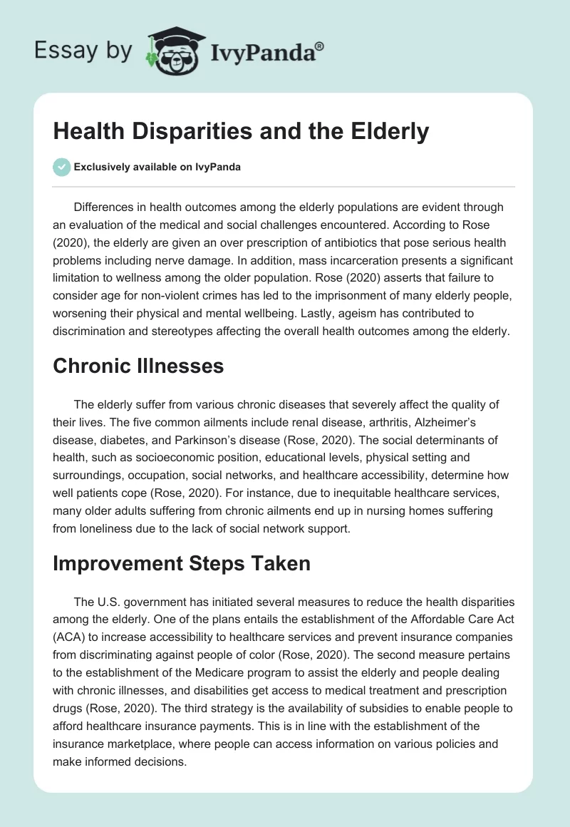 Health Disparities and the Elderly. Page 1