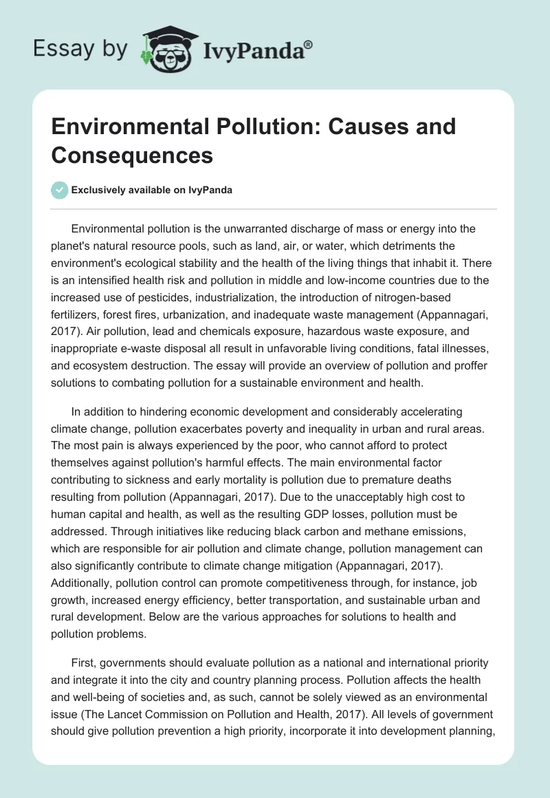 Environmental Pollution: Causes and Consequences. Page 1