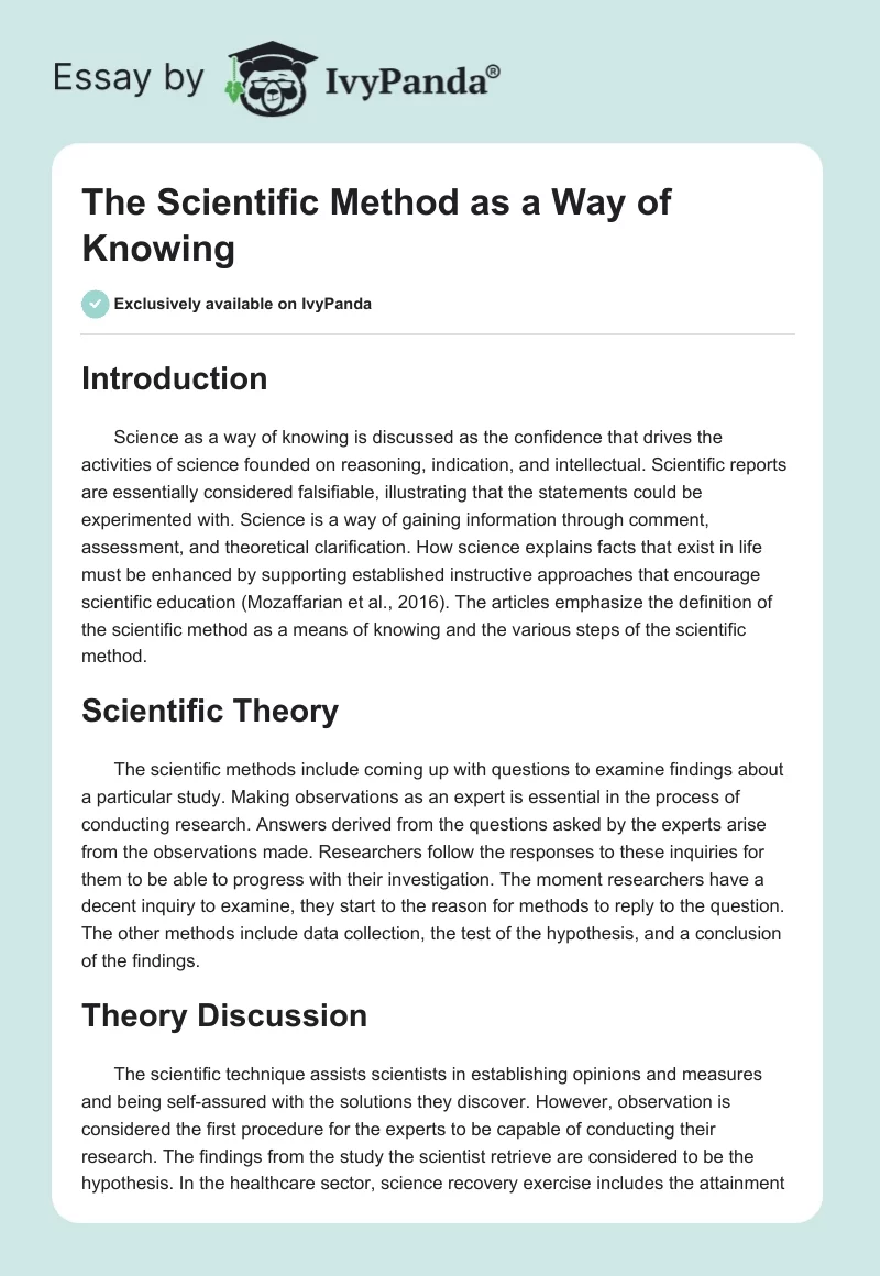The Scientific Method as a Way of Knowing. Page 1